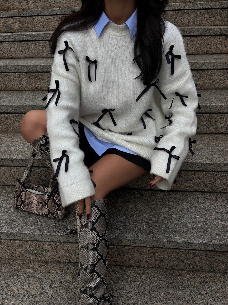 Bow Tie Detailed Knit Sweater